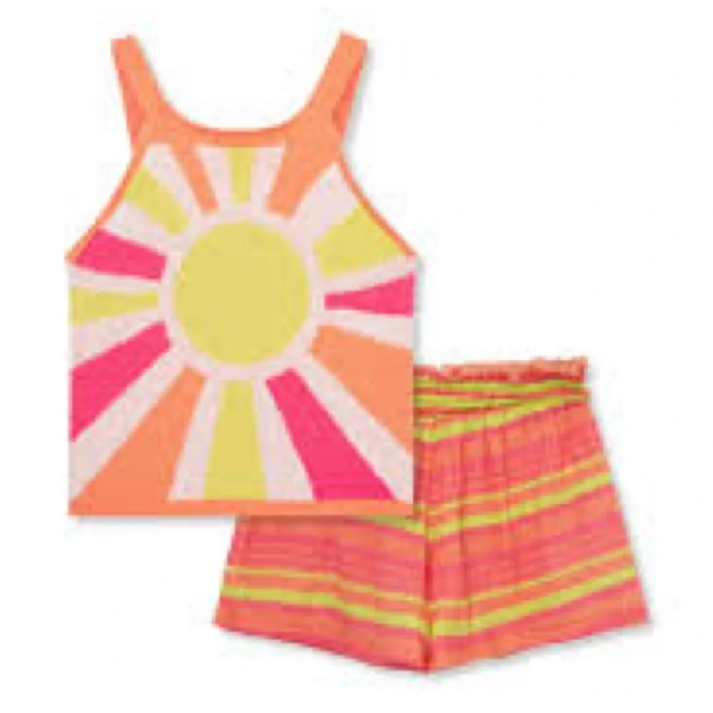 Peek Sun Halter Pink and‎ Yellow Striped Matching Set NWOT Size 2T